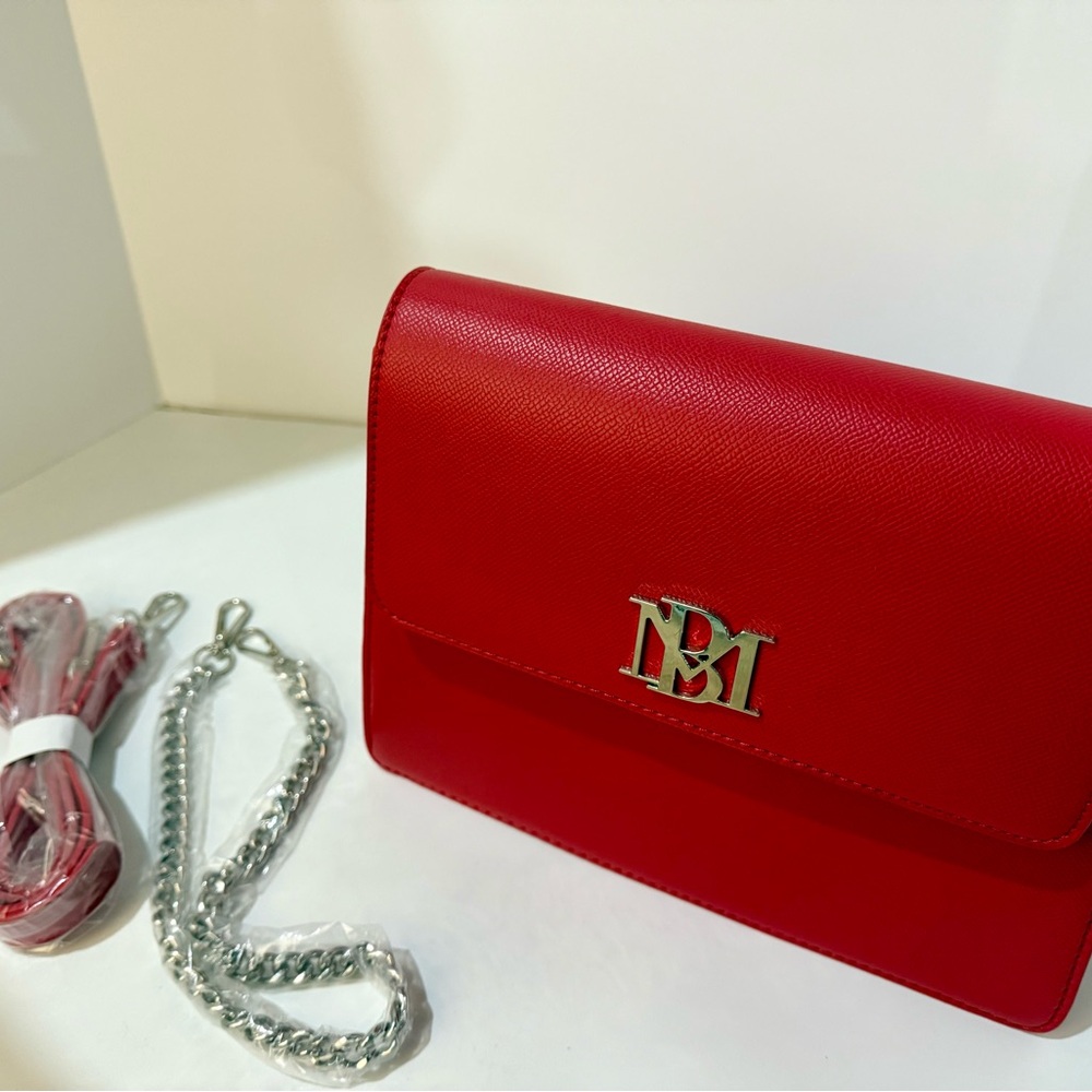 Badgley Mischka Red Clutch with Silver Logo - Picture 4 of 6